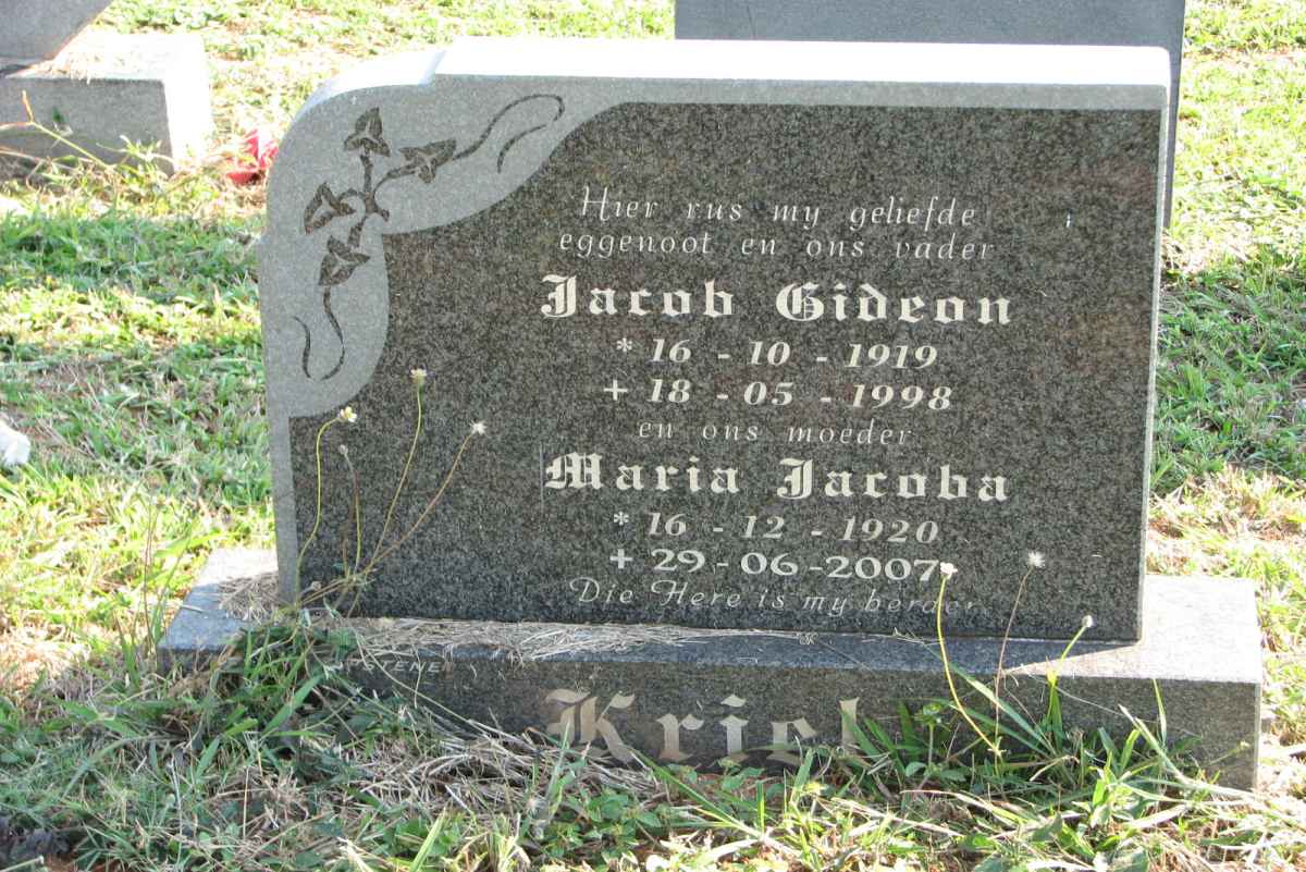 KRIEL Jacob Gideon 1919-1998 &amp; Maria Jacoba 1920-2007