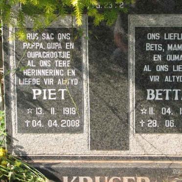 KRUGER Piet 1919-2008 &amp; Bettie 1920-1999