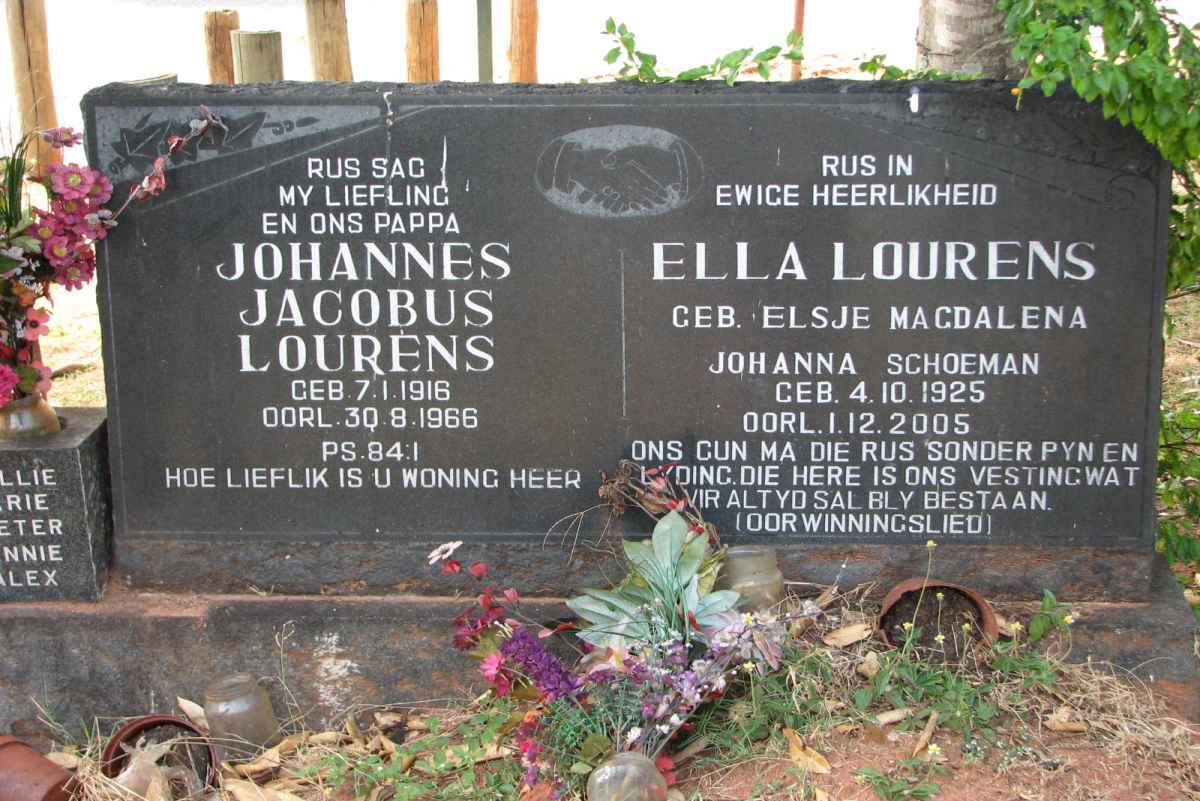 LOURENS Johannes Jacobus 1916-1966 &amp; Elsje Magdalena Johanna SCHOEMAN 1925-2005