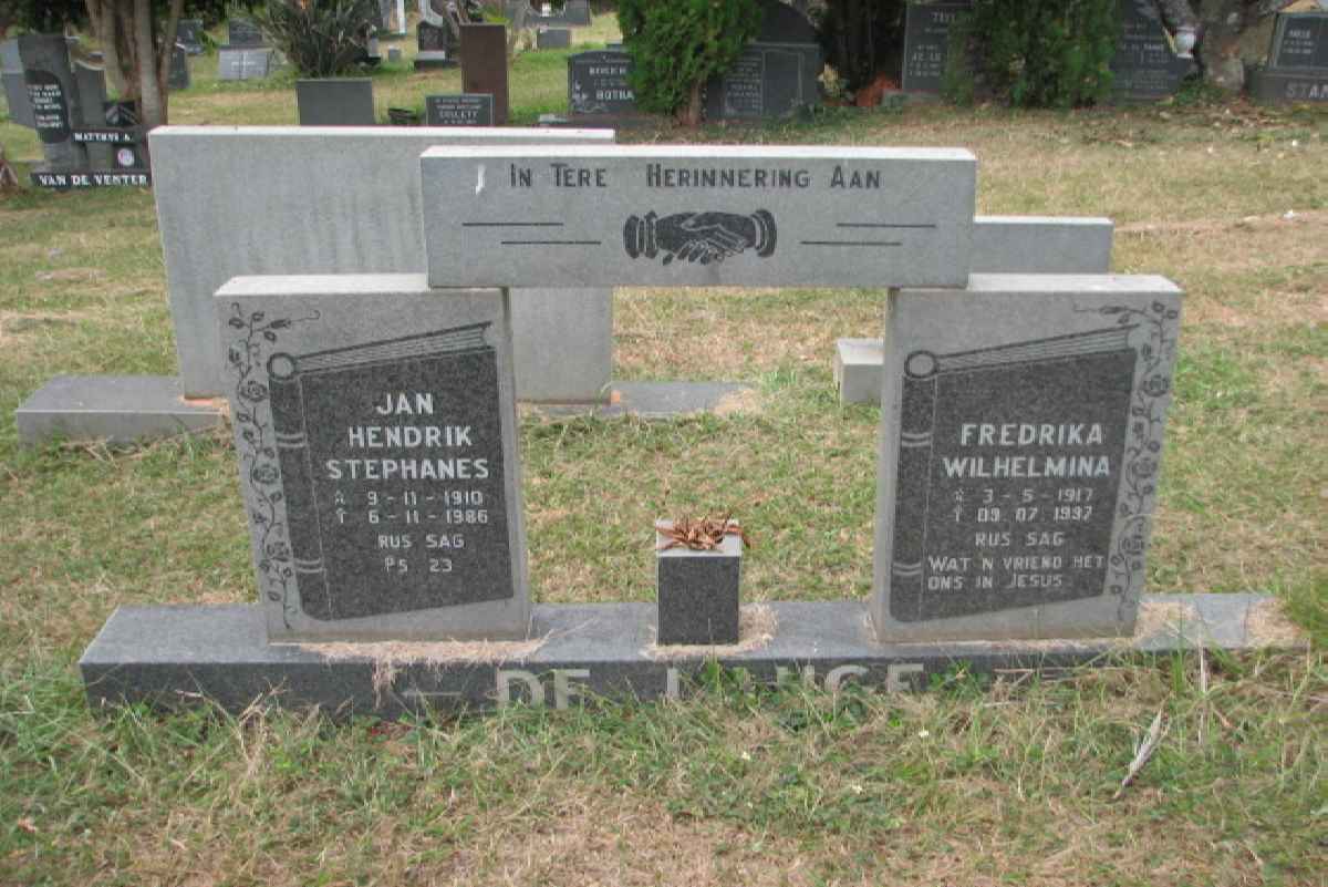 LANGE Jan Hendrik Stephanes 1910-1986 &amp; Fredrika Wilhelmina 1917-1997