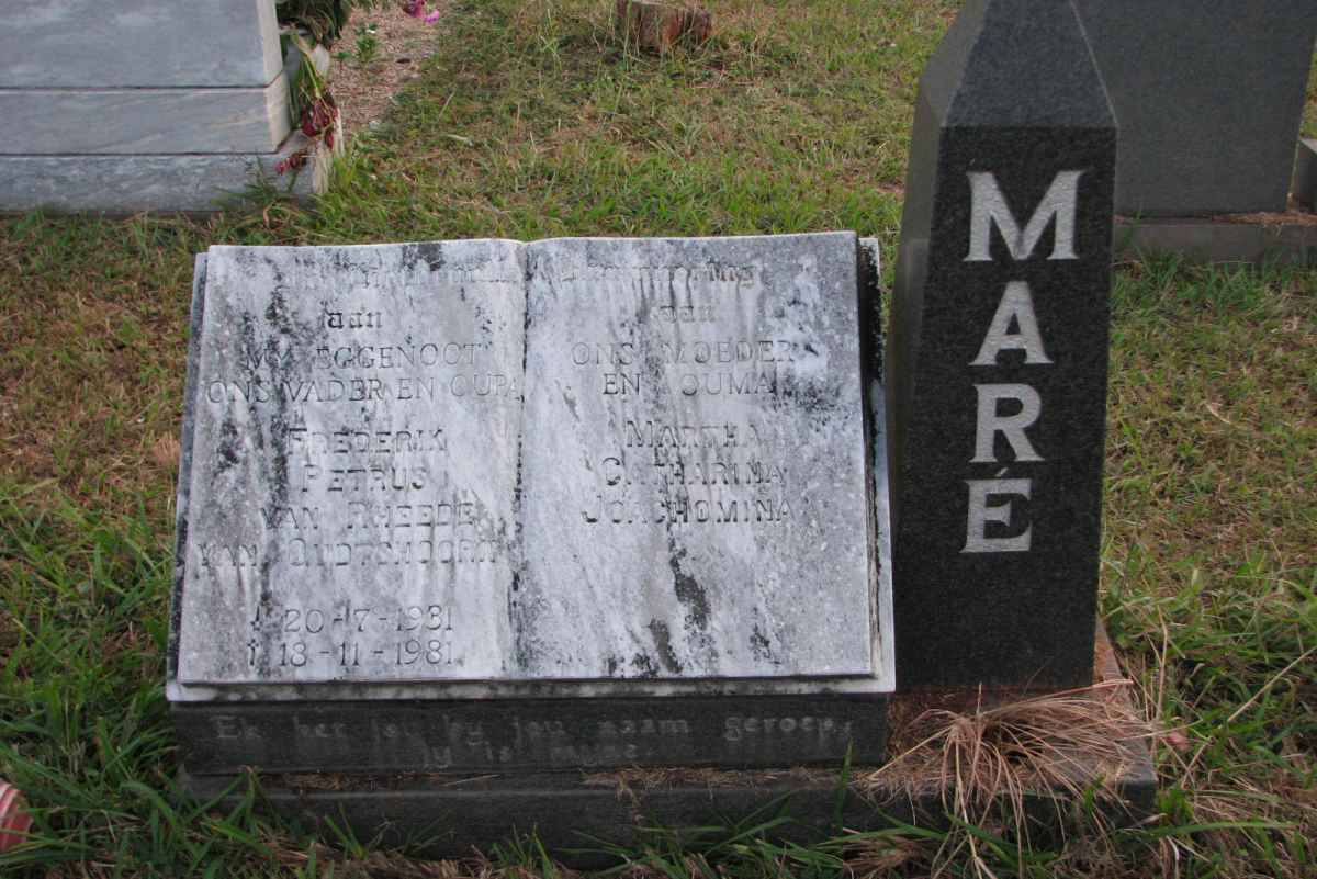 MARÉ Frederik Petrus Van Rheede van Oudtshoorn 1931-1981 &amp; Martha Catharina Joachomina