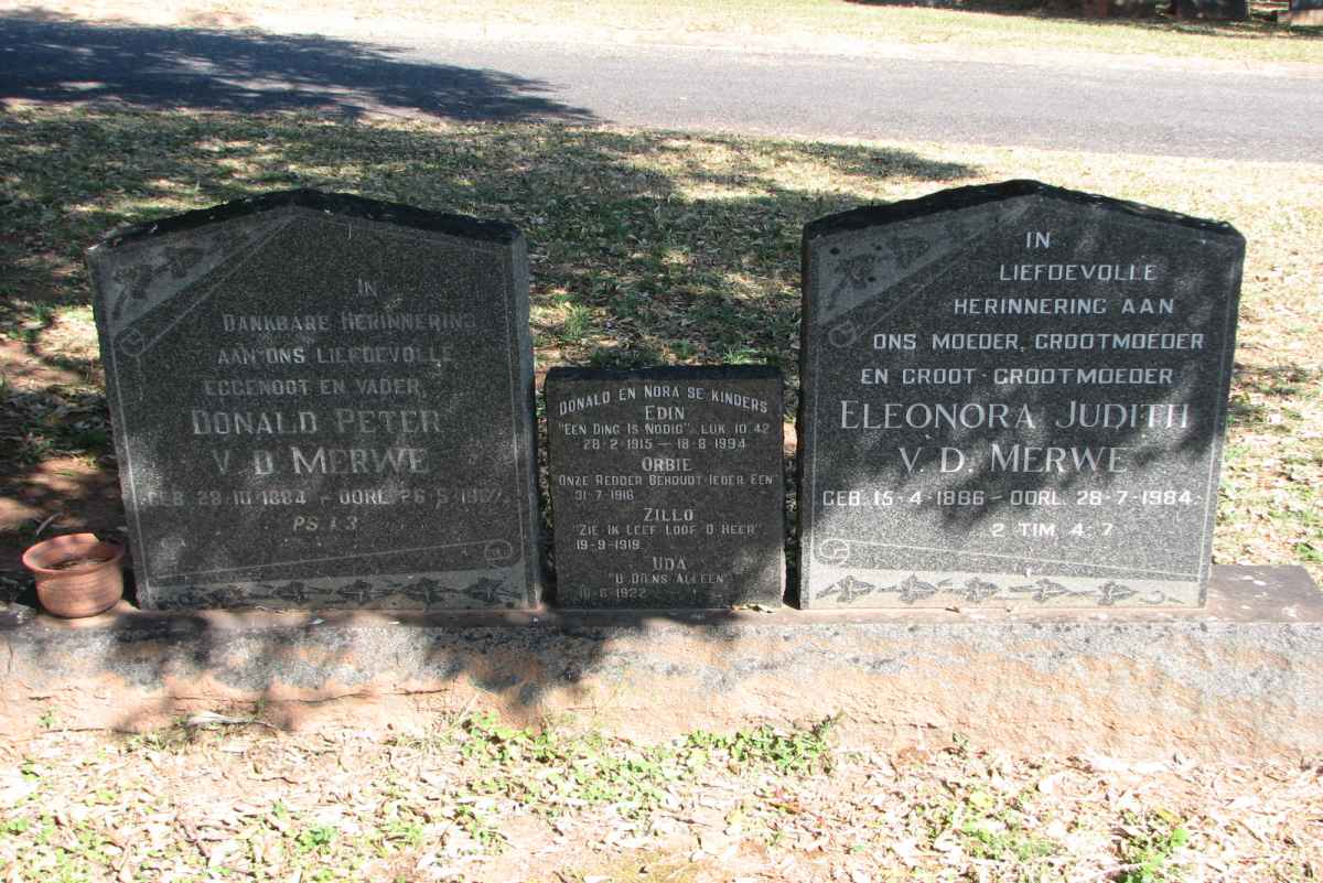 MERWE Donald Peter, v.d. 1884-19?? &amp; Eleonora Judith 1886-1984 &amp; Kinders