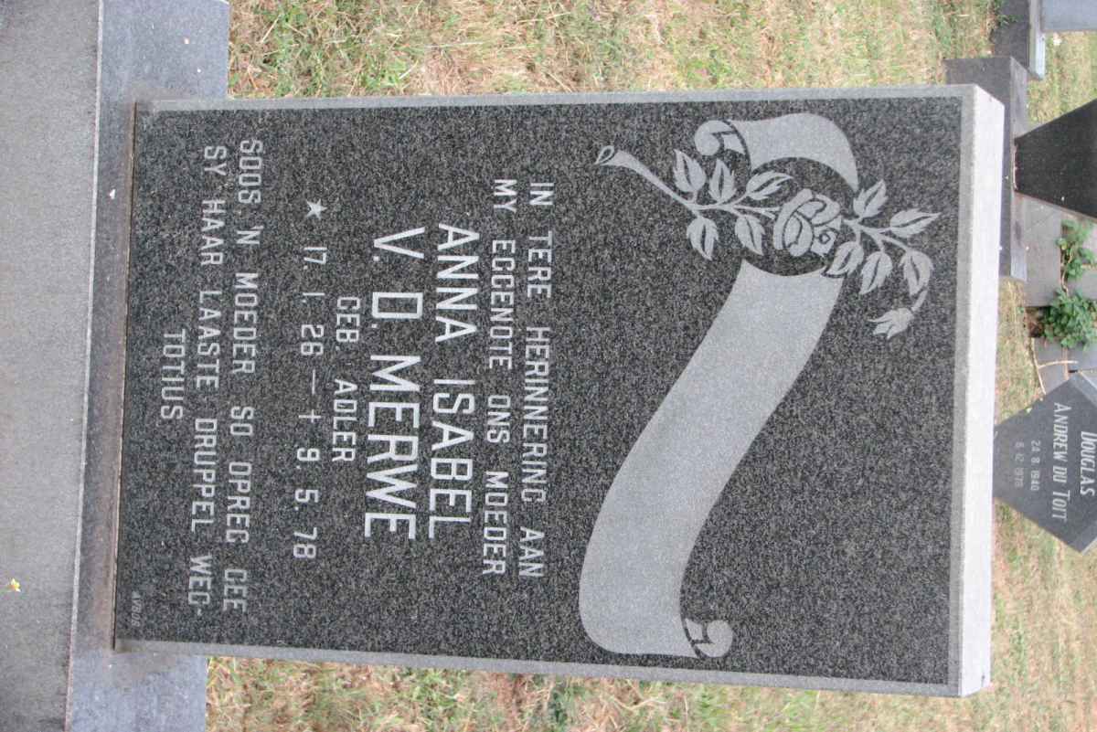 MERWE Anna Isabel, van der nee ADLER 1926-1978