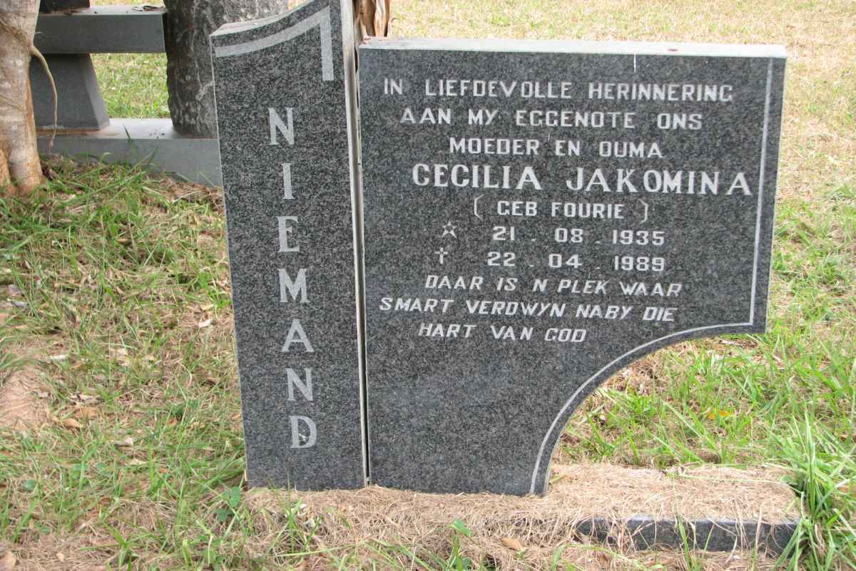 NIEMAND Cecilia Jakomina nee FOURIE 1935-1989