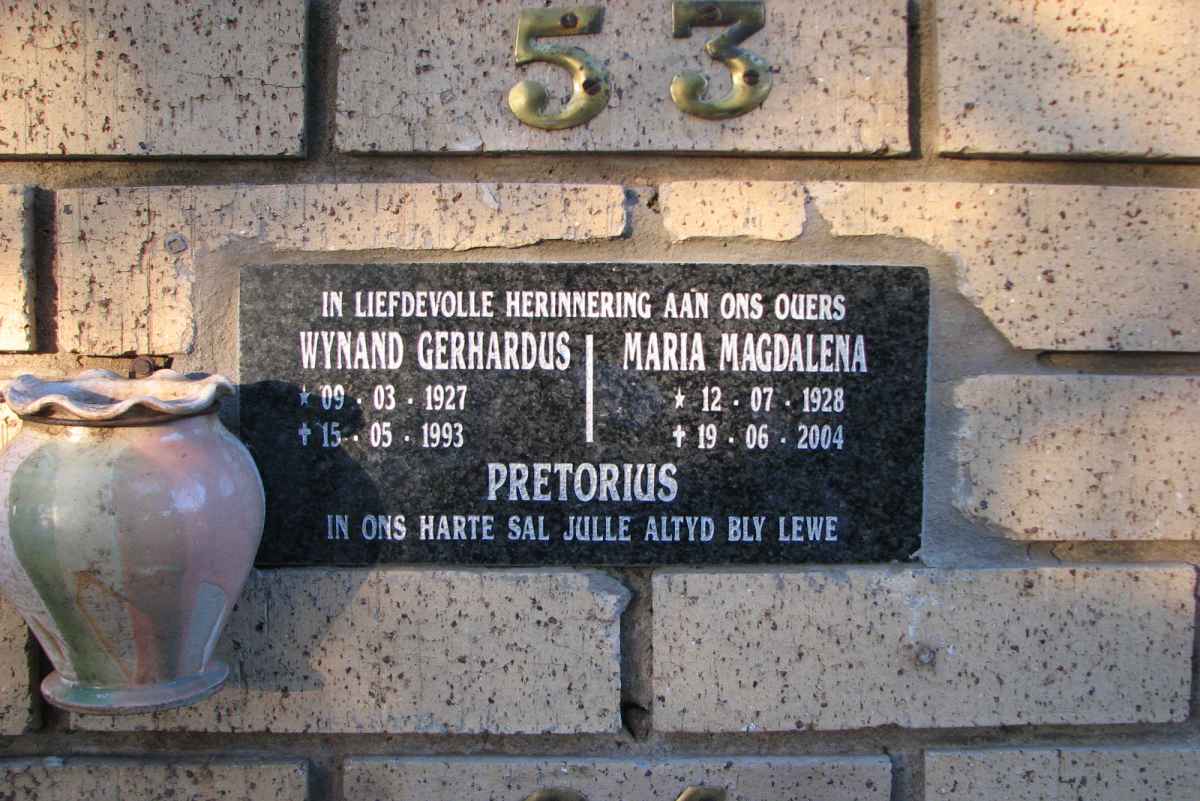 PRETORIUS Wynand Gerhardus 1927-1993 &amp; Maria Magdalena 1928-2004