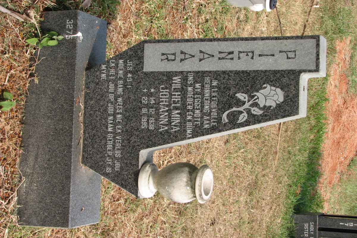 PIENAAR Wilhelmina Johanna 1938-1995