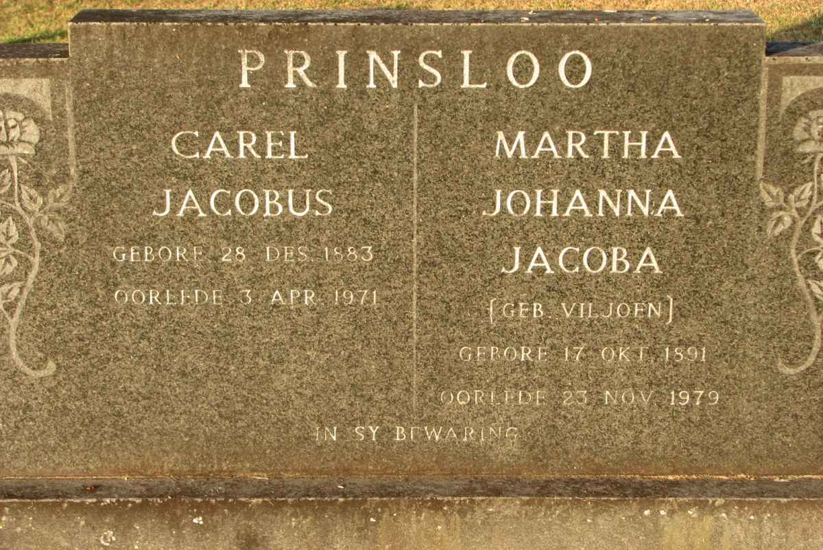 PRINSLOO Carel Jacobus 1883-1971 &amp; Martha Johanna Jacoba VILJOEN 1891-1979