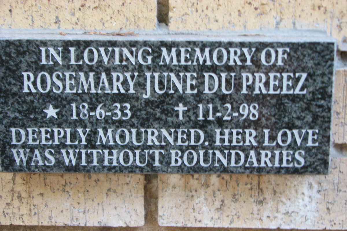 PREEZ Rosemary June, du 1933-1998