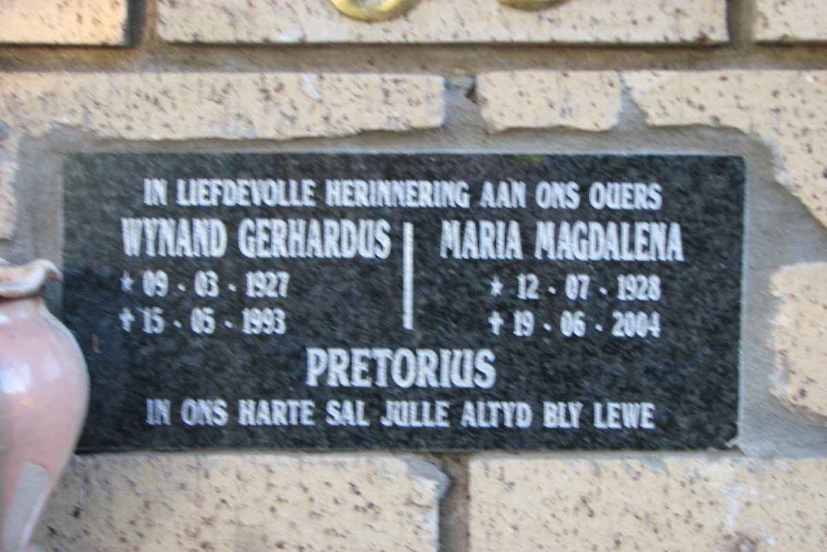 PRETORIUS Wynand Gerhardus 1927-1993 &amp; Maria Magdalena 1928-2004