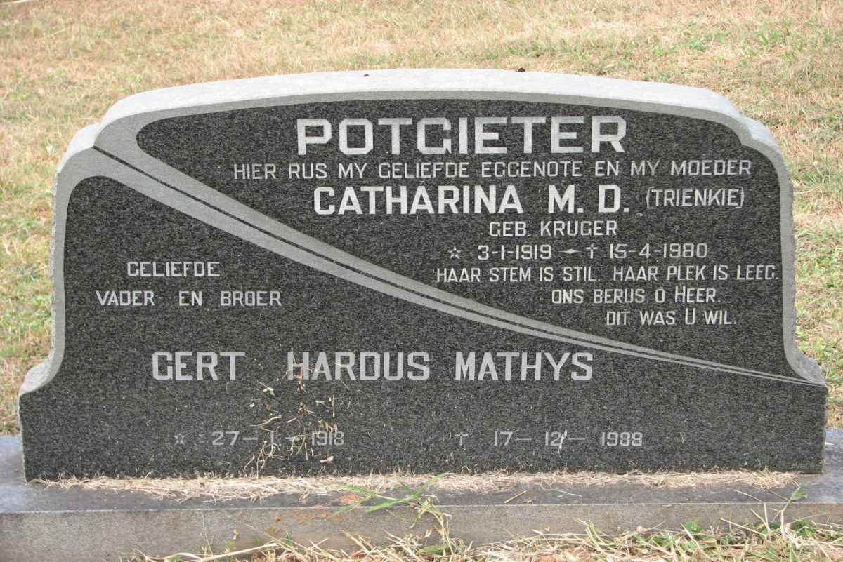 POTGIETER Gert Hardus Mathys 1918-1988 &amp; Catharina M.D. KRUGER 1919-1980