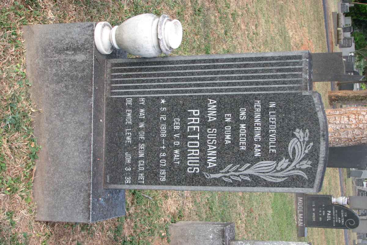 PRETORIUS Anna Susanna nee VAN DER WALT 1908-1979