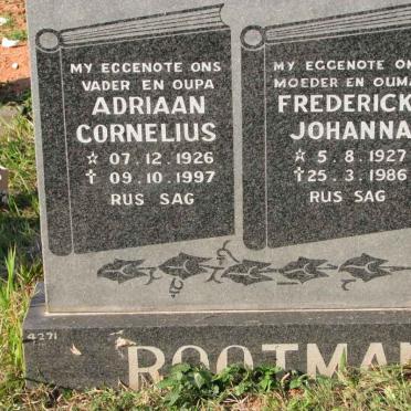 ROOTMAN Adriaan Cornelius 1926-1997 &amp; Fredericka Johanna 1927-1986