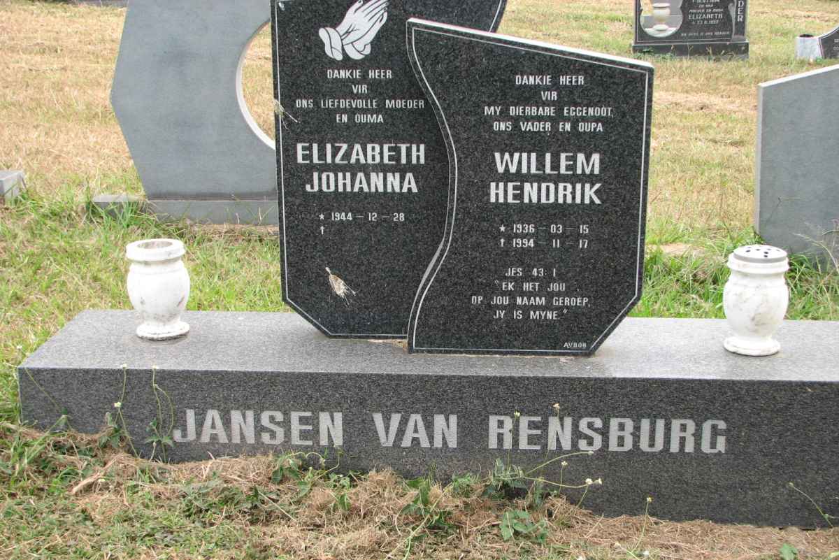 RENSBURG Willem Hendrik, Jansen van 1936-1994 &amp; Elizabeth Johanna 1944-