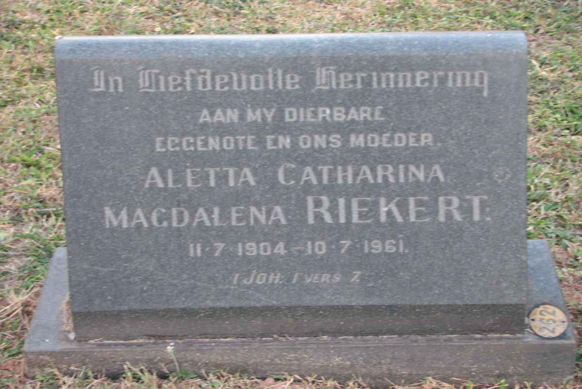 RIEKERT Aletta Catharina Magdalena 1904-1961