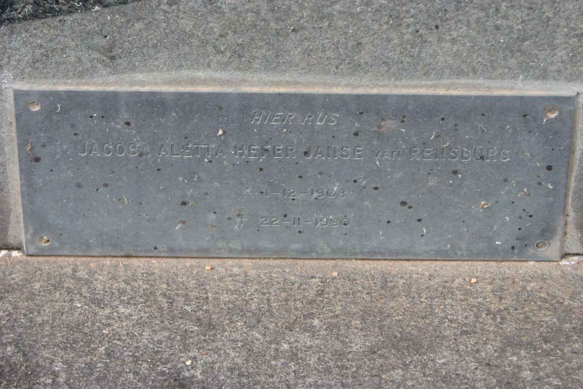 RENSBURG Jacoba Aletta Hefer, Janse van 1908-1990