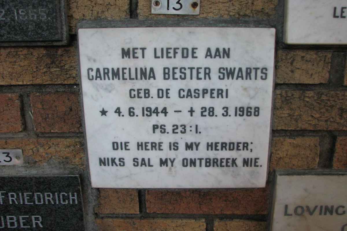 SWARTS Carmelina Bester nee DE CASPERI 1944-1968