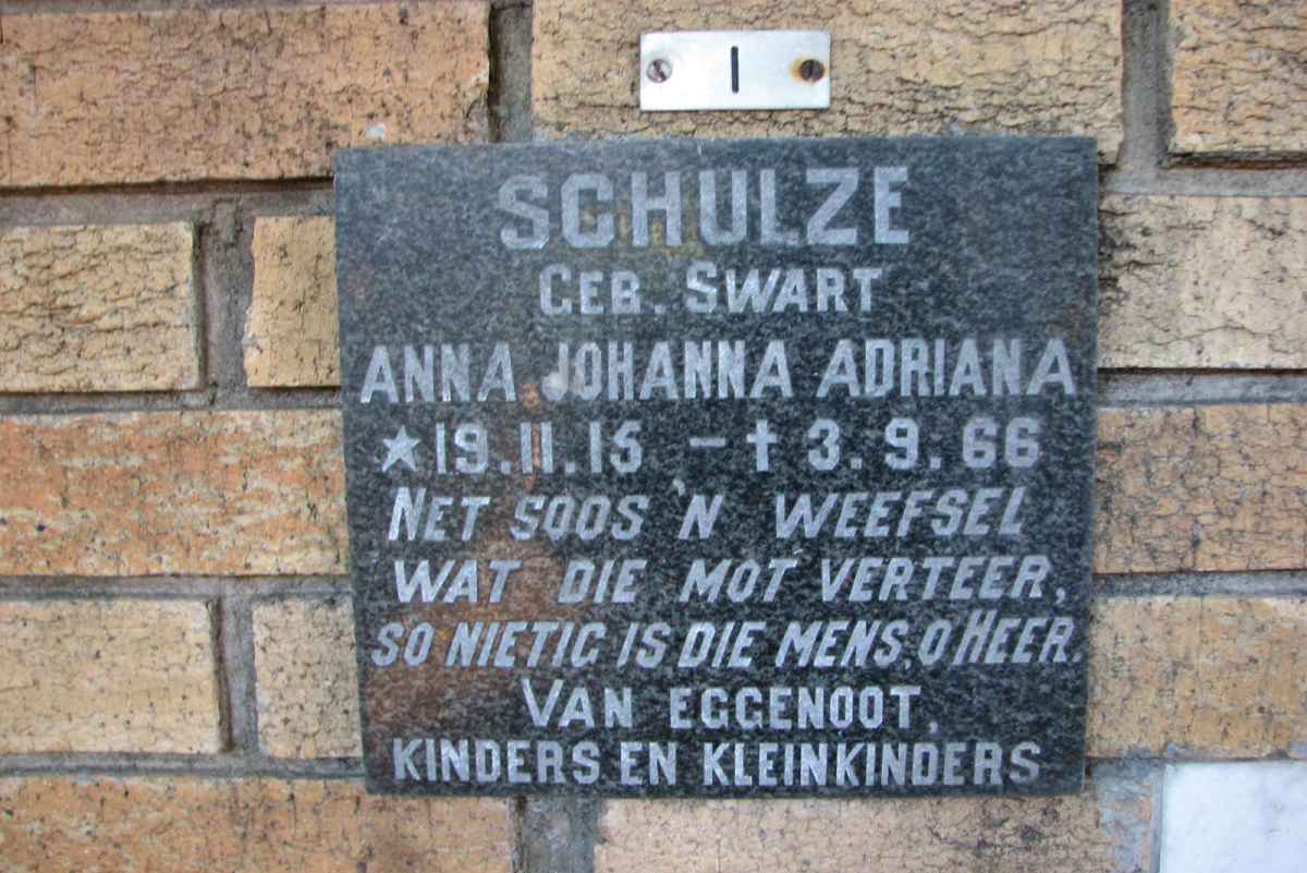 SCHULZE Anna Johanna Adriana nee SWART 1915-1966