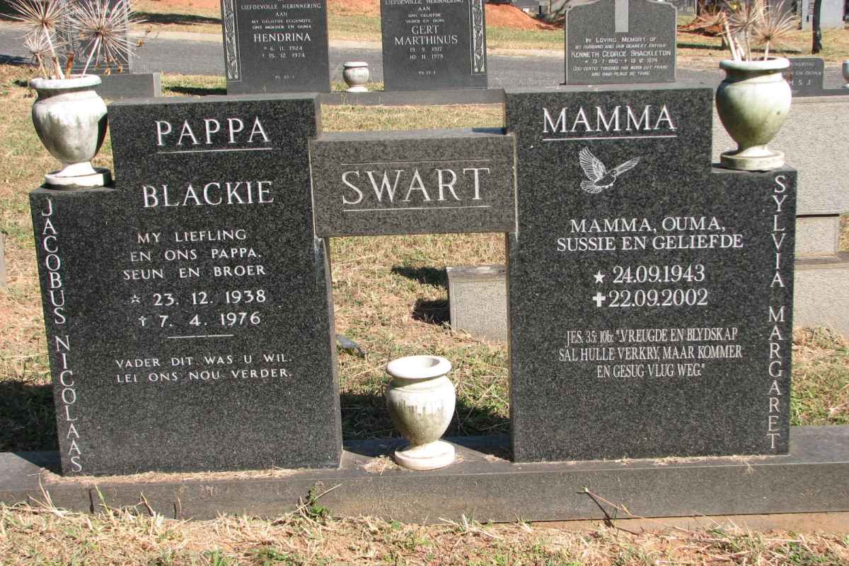 SWART Jacobus Nicolaas 1938-1976 &amp; Sylvia Margaret 1943-2002
