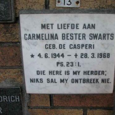 SWARTS Carmelina Bester nee DE CASPERI 1944-1968