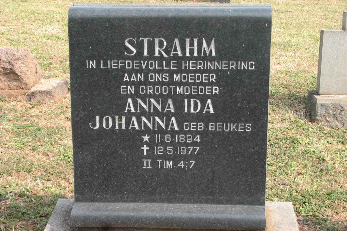 STRAHM Anna Ida Johanna nee BEUKES 1894-1977