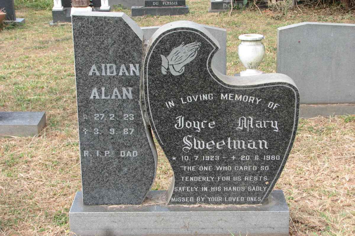 SWEETMAN Aidan Alan 1923-1987 &amp; Joyce Mary 1923-1980