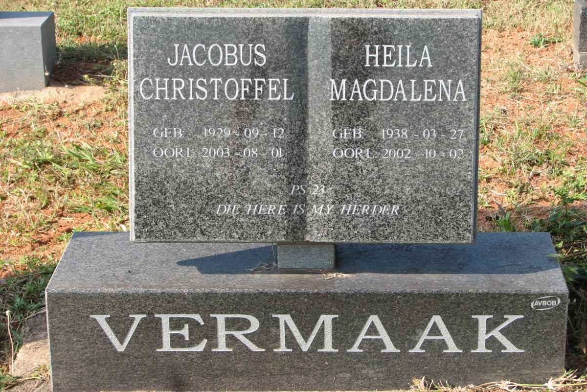 VERMAAK Jacobus Christoffel 1929-2003 &amp; Heila Magdalena 1938-2002