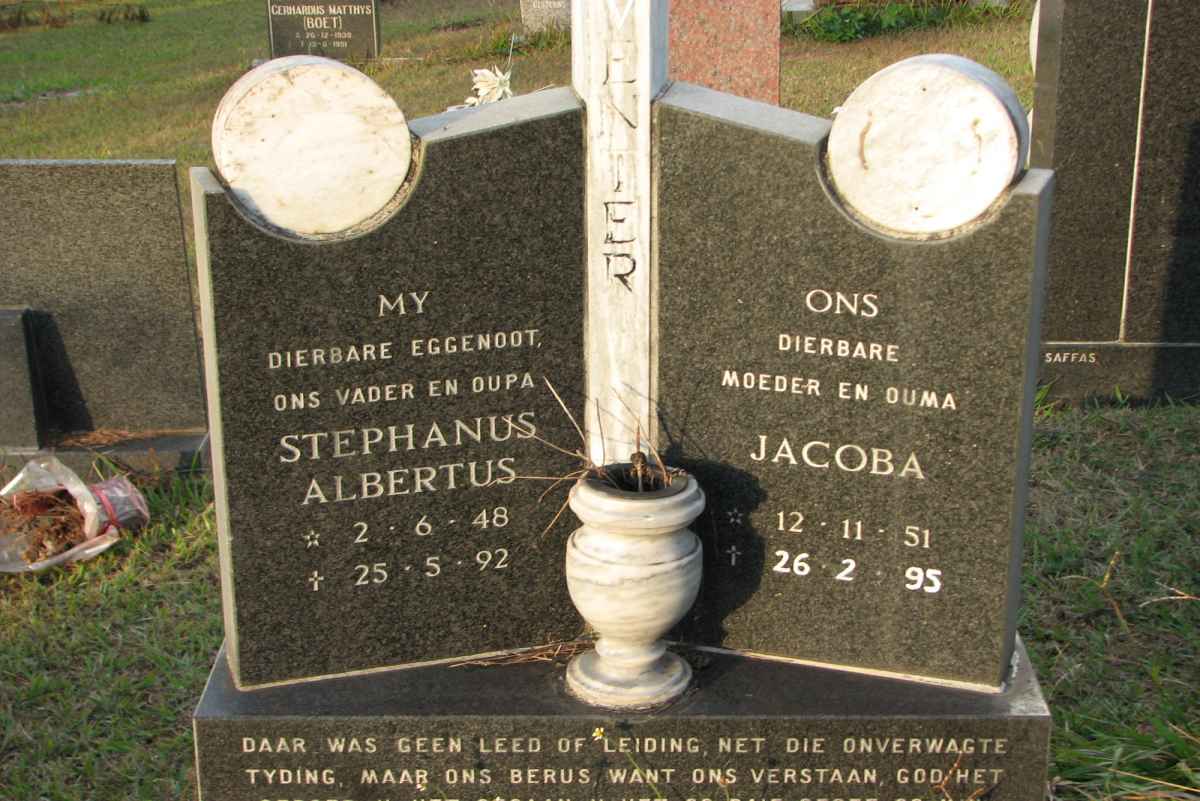 VENTER Stephanus Albertus 1948-1992 &amp; Jacoba 1951-1995
