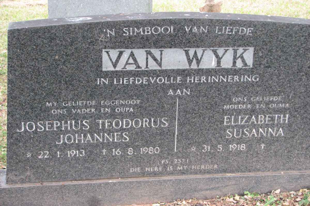 WYK Josephus Teodorus Johannes, van 1913-1980 &amp; Elizabeth Susanna 1918-