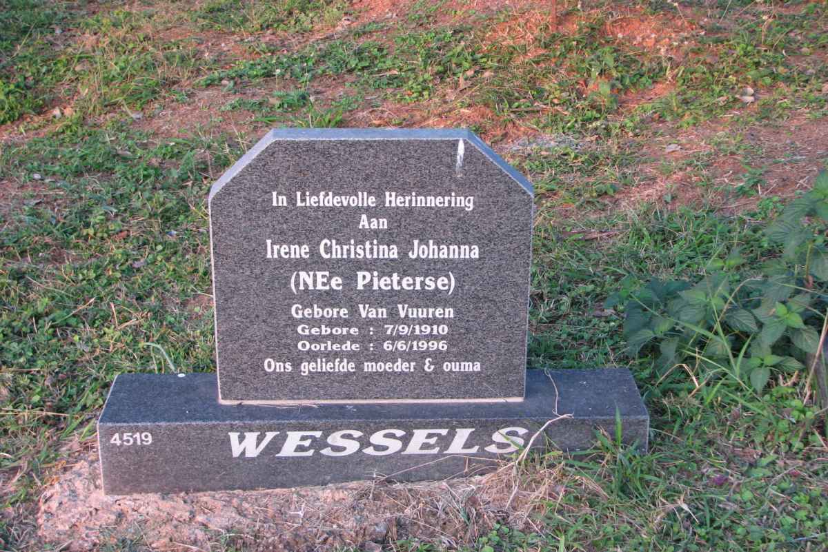 WESSELS Irene Christina Johanna formerly PIETERSE nee VAN VUUREN 1910-1996