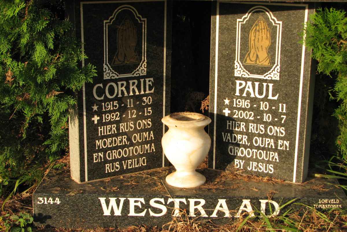 WESTRAAD Paul 1916-2002 &amp; Corrie 1915-1992