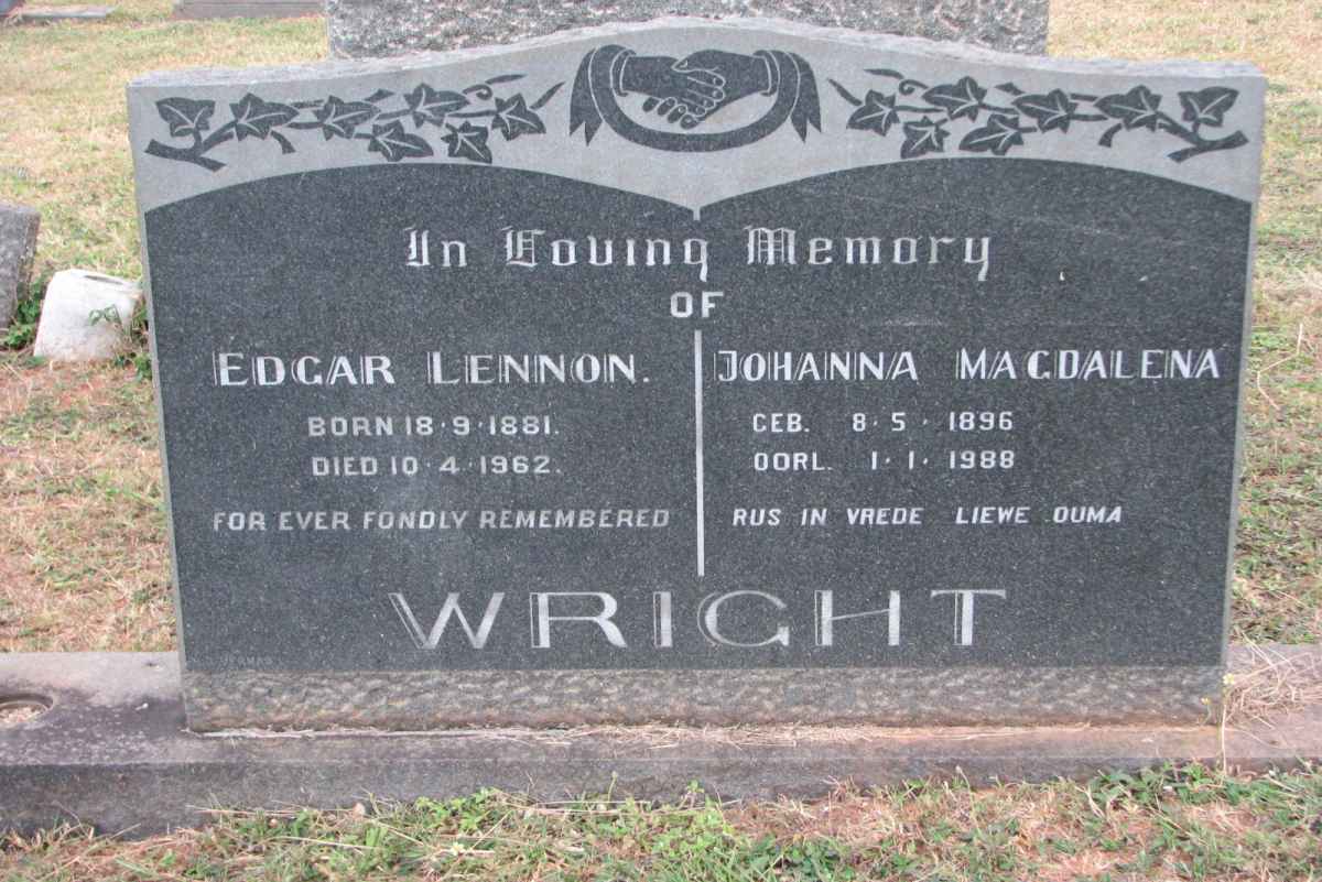 WRIGHT Edgar Lennon 1881-1962 &amp; Johanna Magdalena 1896-1988