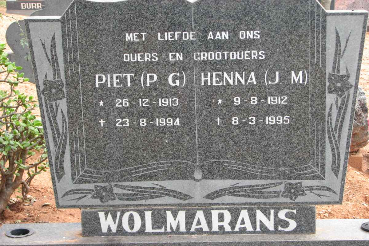 WOLMARANS P.G. 1913-1994 &amp; J.M. 1912-1995