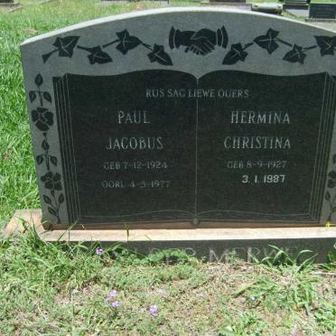 MERWE Paul Jacobus, v.d.  1924-1977 &amp; Hermina Christina 1927-1987