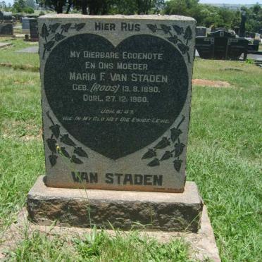STADEN Maria F., van nee ROOS 1890-1960