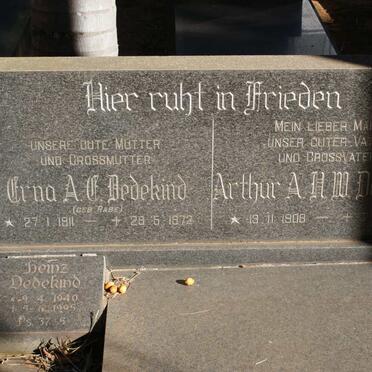 DEDEKIND Arthur A.H.W. 1908-19?? &amp; Erna A.E. RABE 1911-1972 :: DEDEKIND Heinz 1940-1995