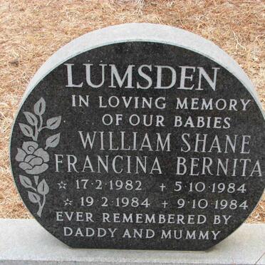 LUMSDEN William Shane 1982-1984 :: LUMSDEN Francina Bernita 1984-1984