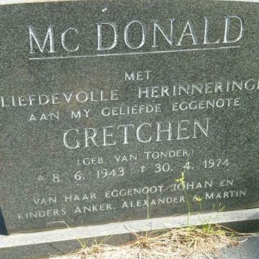 Mc DONALD Gretchen nee VAN TONDER 1943-1974