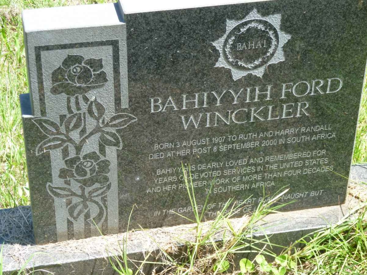WINCKLER Bahiyyih Ford nee RANDALL 1907-2000
