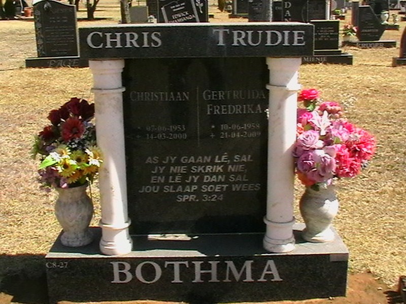 BOTHMA Christiaan 1953-2000 &amp; Gertruida Fredrika 1958-2009