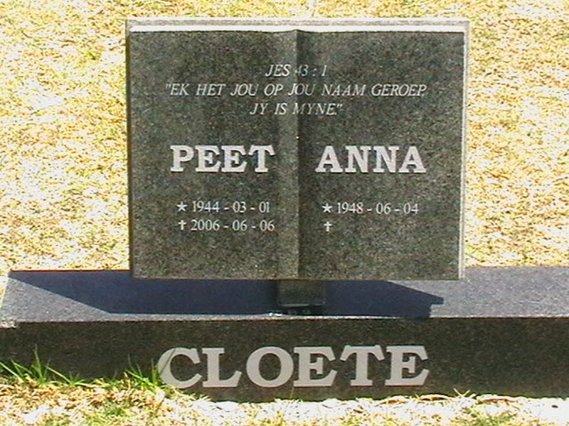 CLOETE Peet 1944-2006 &amp; Anna 1948-