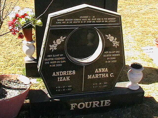 FOURIE Andries Izak 1950-2001 &amp; Anna Martha C. 1954-2011