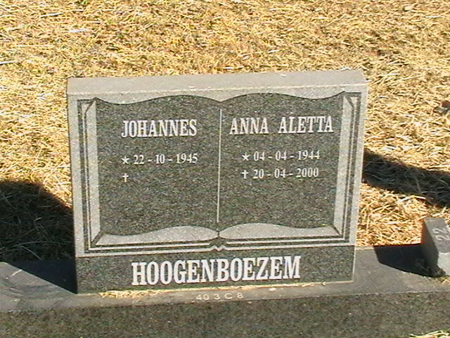 HOOGENBOEZEM Johannes 1945- &amp; Anna Aletta 1944-2000
