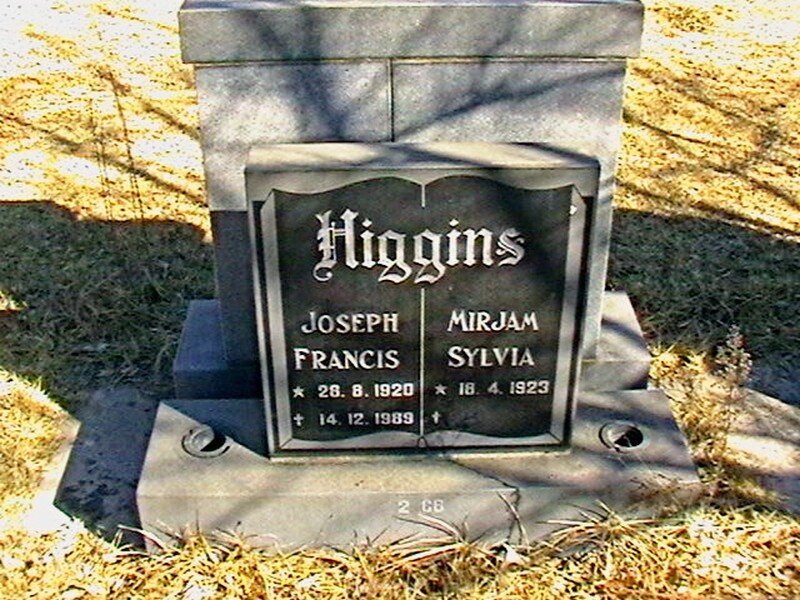 HIGGINS Joseph Francis 1920-1989 &amp; Mirjam Sylvia 1923-