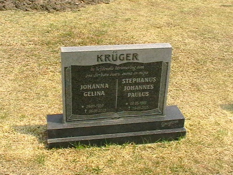 KRÜGER Stephanus Johannes Paulus 1943-2005 &amp; Johanna Gelina 1950-2003