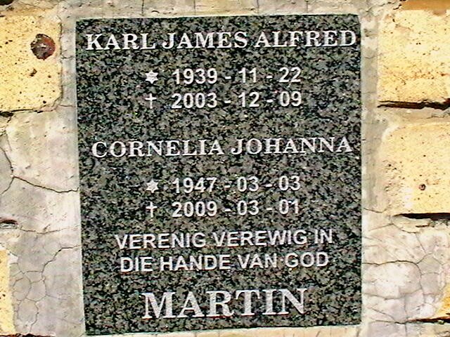 MARTIN Karl James Alfred 1939-2003 &amp; Cornelia Johanna 1947-2009