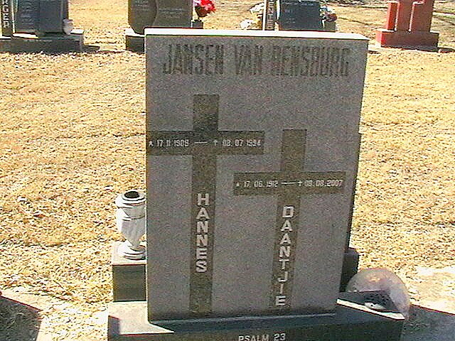 RENSBURG Hannes, Jansen van 1908-1994 &amp; Daantjie 1912-2007
