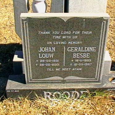 ROODE Johan Louw 1931-2001 &amp; Geraldine Besbe 1933-1997