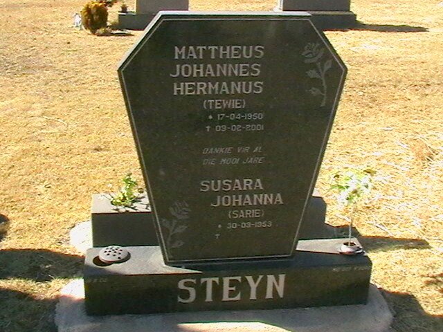 STEYN Mattheus Johannes Hermanus 1950-2001 &amp; Susara Johanna 1953-