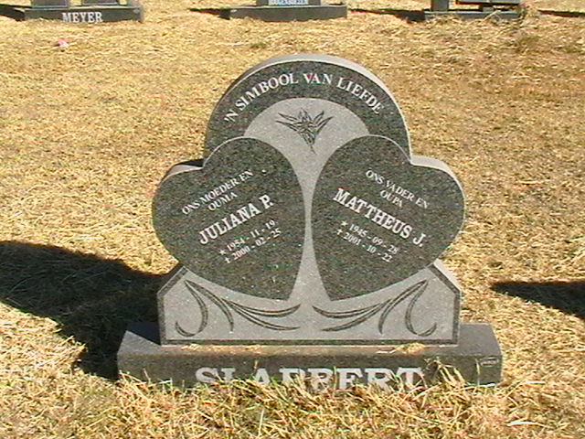 SLABBERT Mattheus J. 1945-2001 &amp; Juliana P. 1954-2000