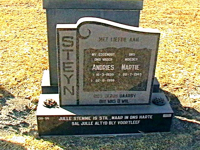 STEYN Andries 1939-1998 &amp; Martie 1943-
